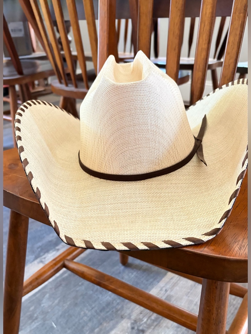 Rodeo King Straw Cowboy Hat with Brown trim and beautiful covered underside 7